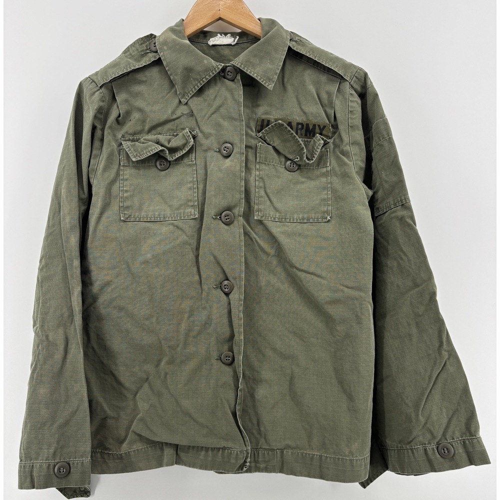 US Army Vietnam War Cotton Poplin Utility Shirt Fatigue Jacket Green Womans 14
